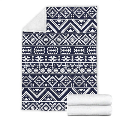 Blue White Tribal Aztec Fleece Blanket