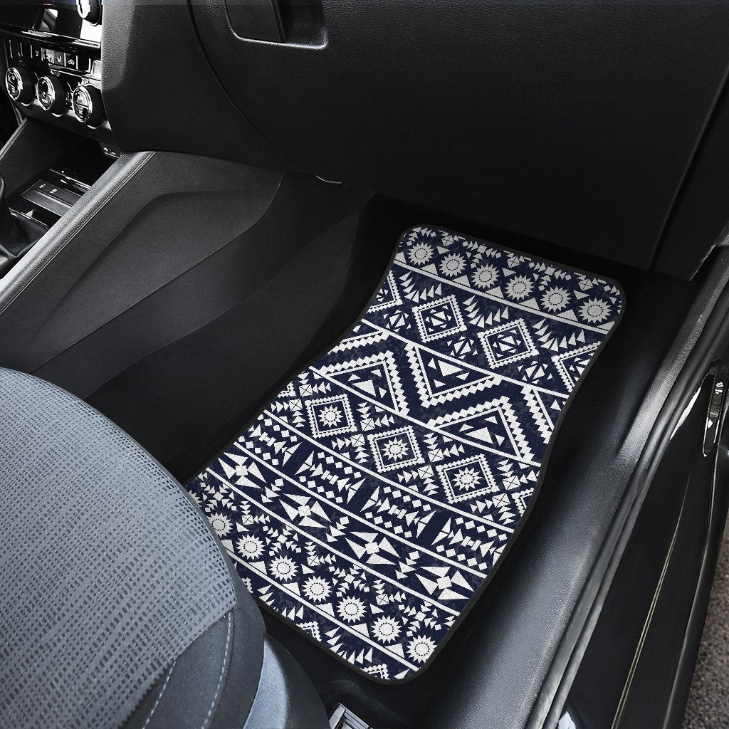 Blue White Tribal Aztec Front and Back Car Floor Mats