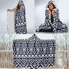 Blue White Tribal Aztec Hooded Blanket-JORJUNE.COM