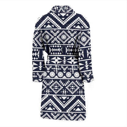 Blue White Tribal Aztec Men Bath Robe