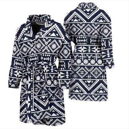 Blue White Tribal Aztec Men Bath Robe