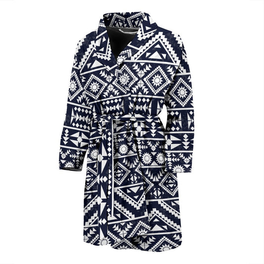 Blue White Tribal Aztec Men Bath Robe