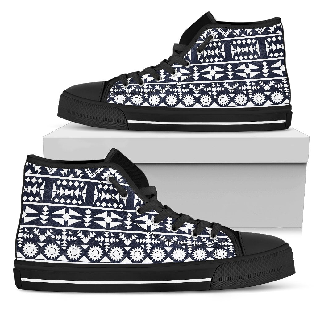 Blue White Tribal Aztec Men High Top Shoes