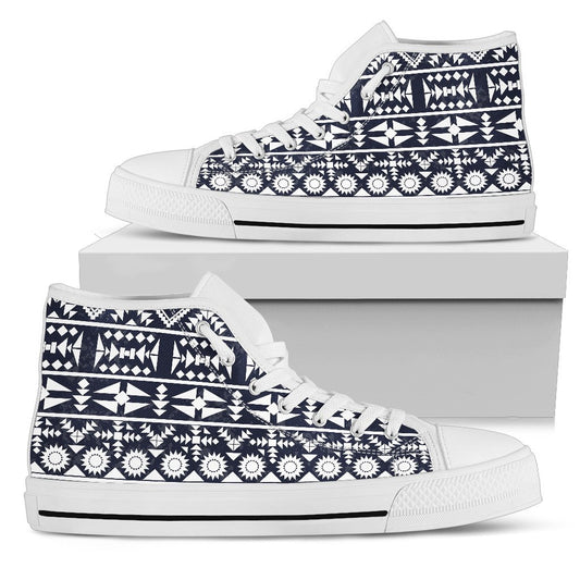 Blue White Tribal Aztec Men High Top Shoes