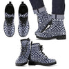 Blue White Tribal Aztec Men Leather Boots