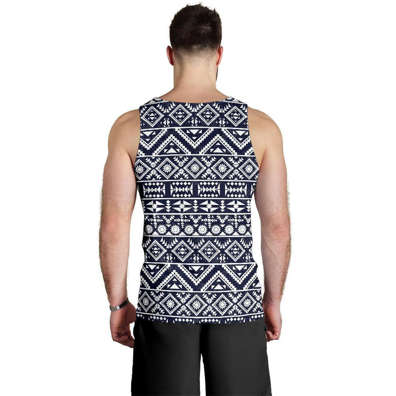 Blue White Tribal Aztec Men Tank Top