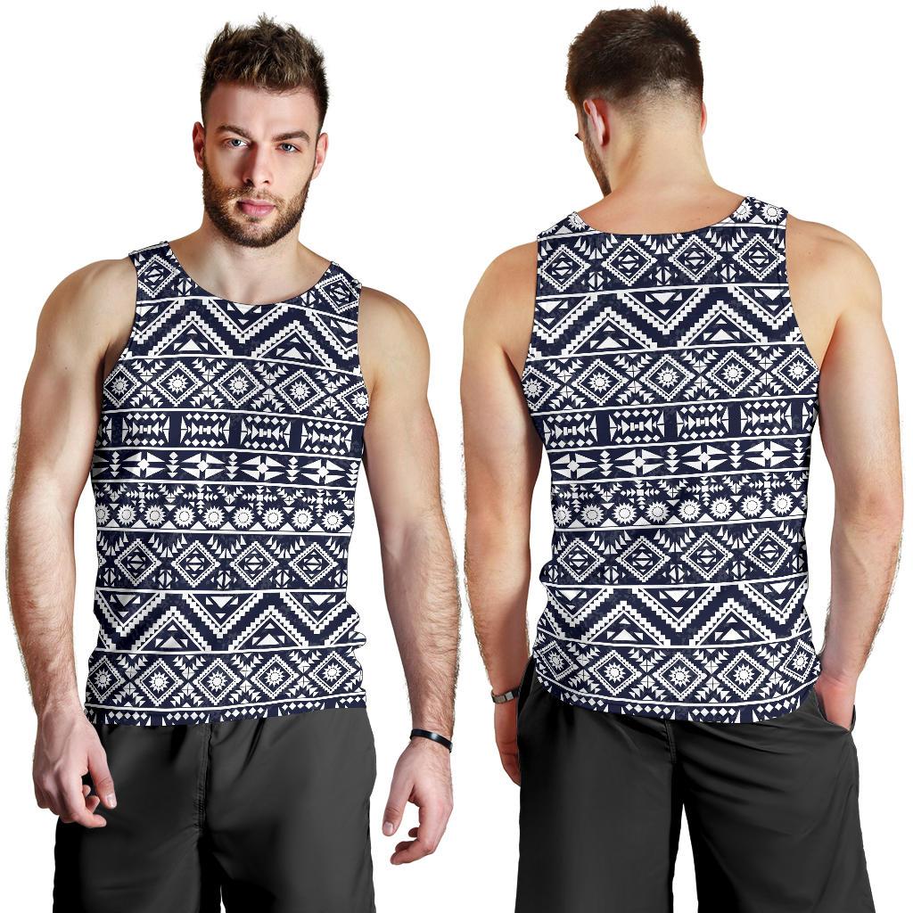 Blue White Tribal Aztec Men Tank Top