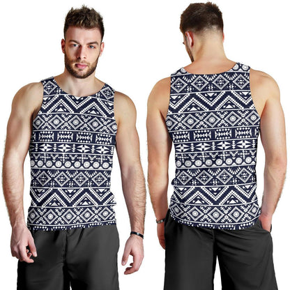 Blue White Tribal Aztec Men Tank Top