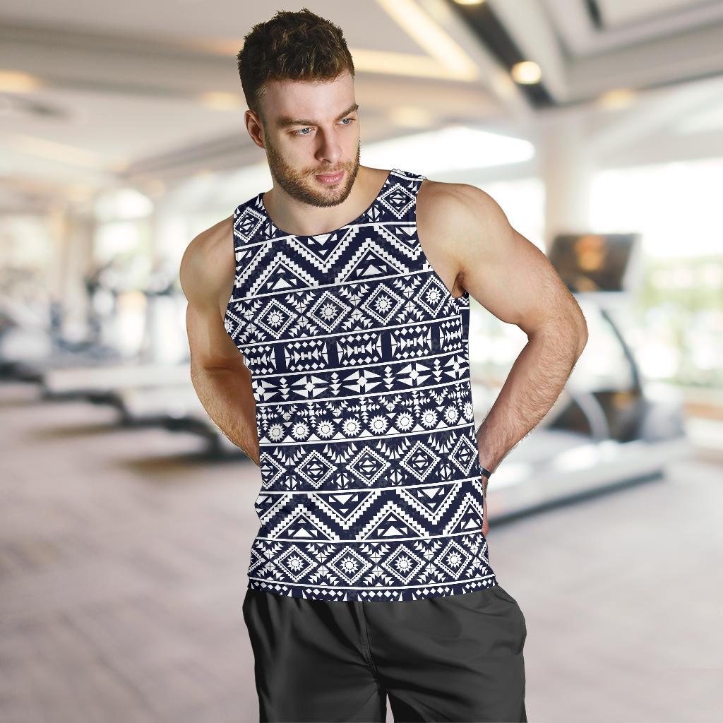 Blue White Tribal Aztec Men Tank Top