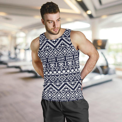 Blue White Tribal Aztec Men Tank Top