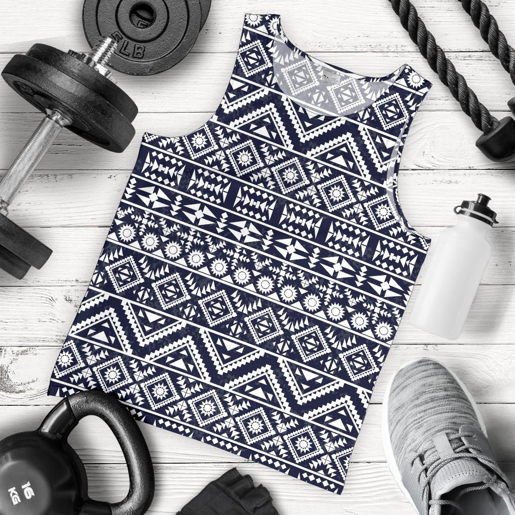 Blue White Tribal Aztec Men Tank Top