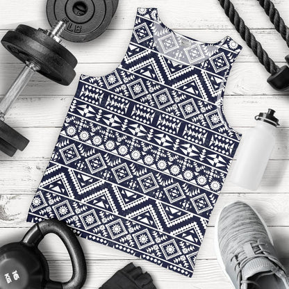 Blue White Tribal Aztec Men Tank Top