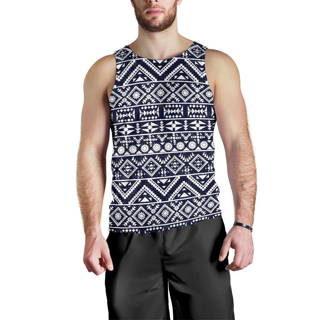 Blue White Tribal Aztec Men Tank Top