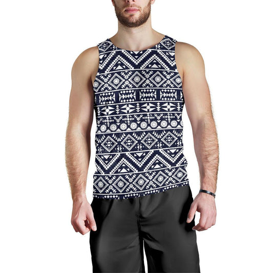 Blue White Tribal Aztec Men Tank Top
