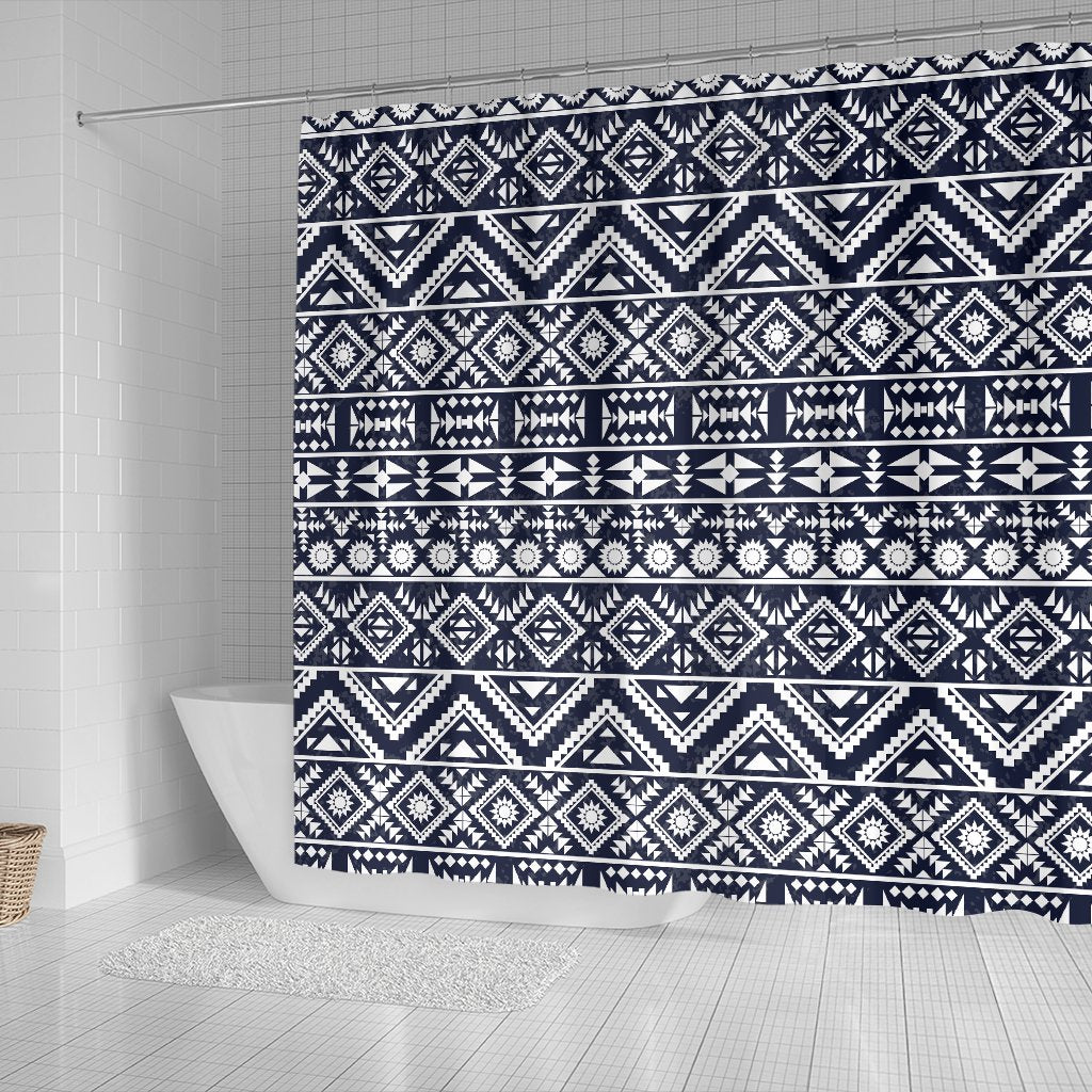 Blue White Tribal Aztec Shower Curtain