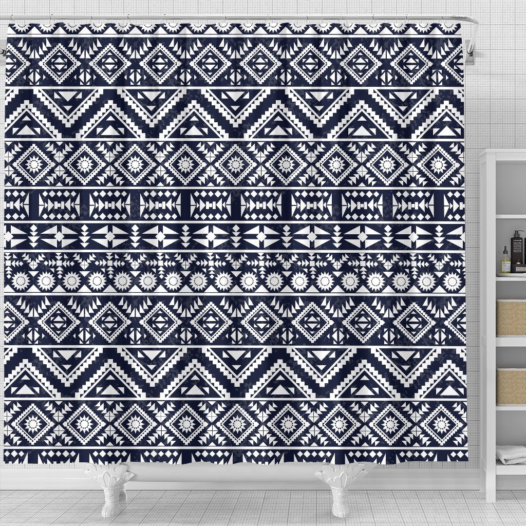 Blue White Tribal Aztec Shower Curtain