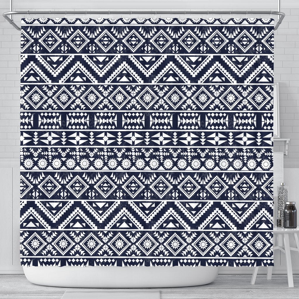 Blue White Tribal Aztec Shower Curtain
