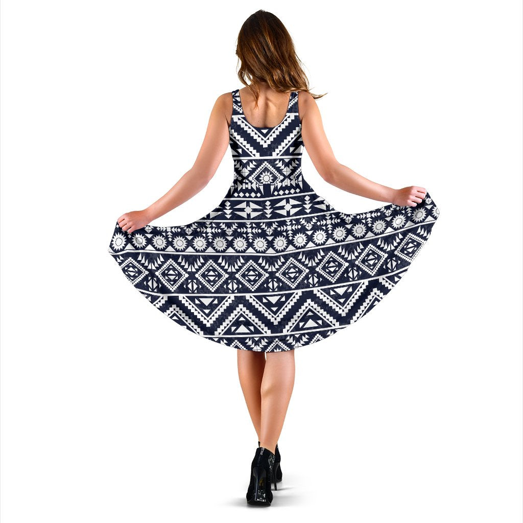 Blue White Tribal Aztec Sleeveless Mini Dress