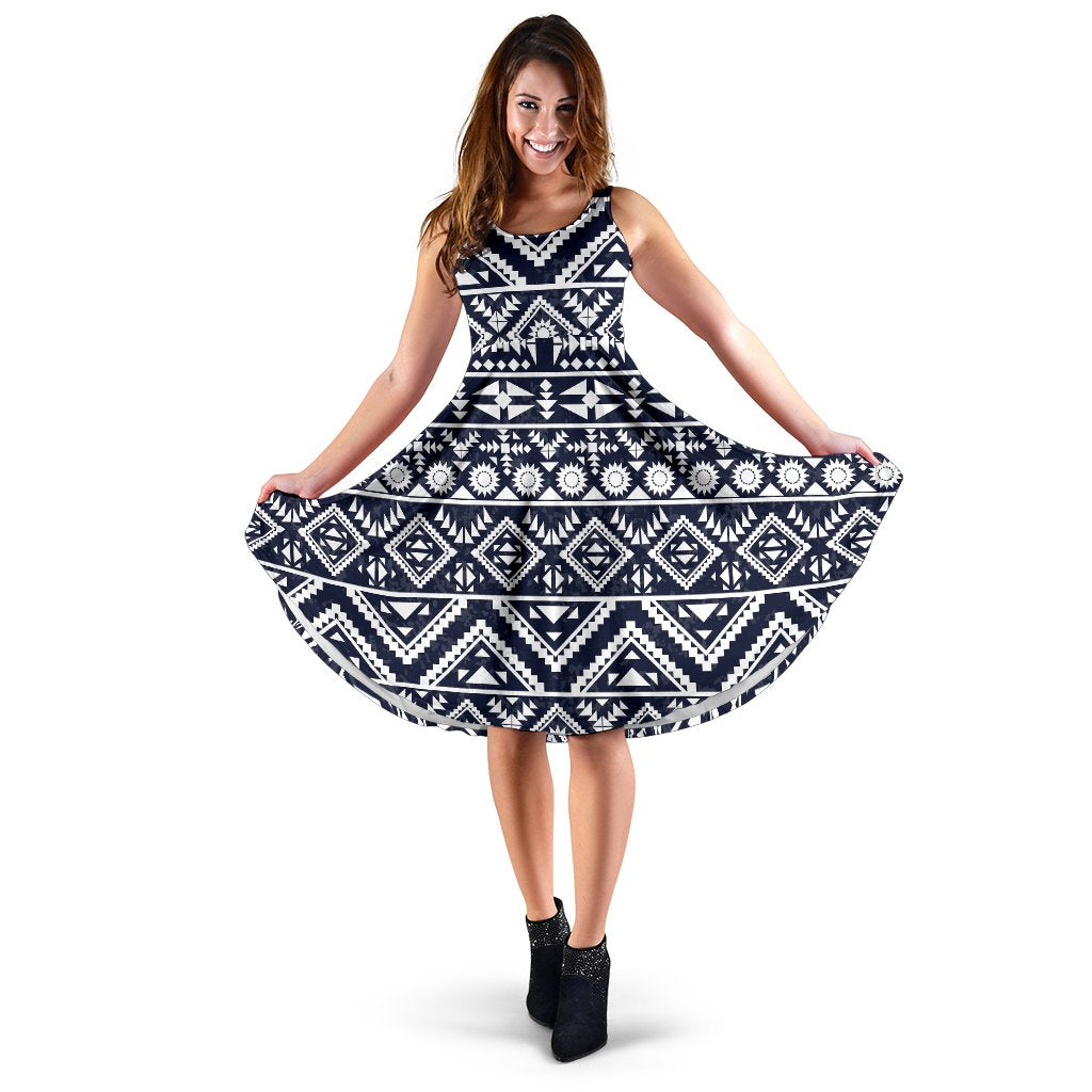 Blue White Tribal Aztec Sleeveless Mini Dress