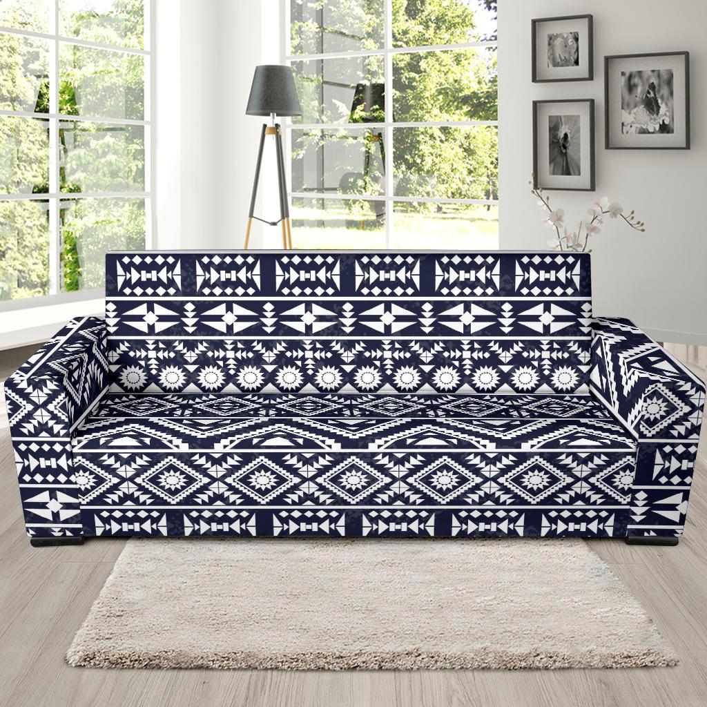 Blue White Tribal Aztec Sofa Slipcover-JORJUNE.COM