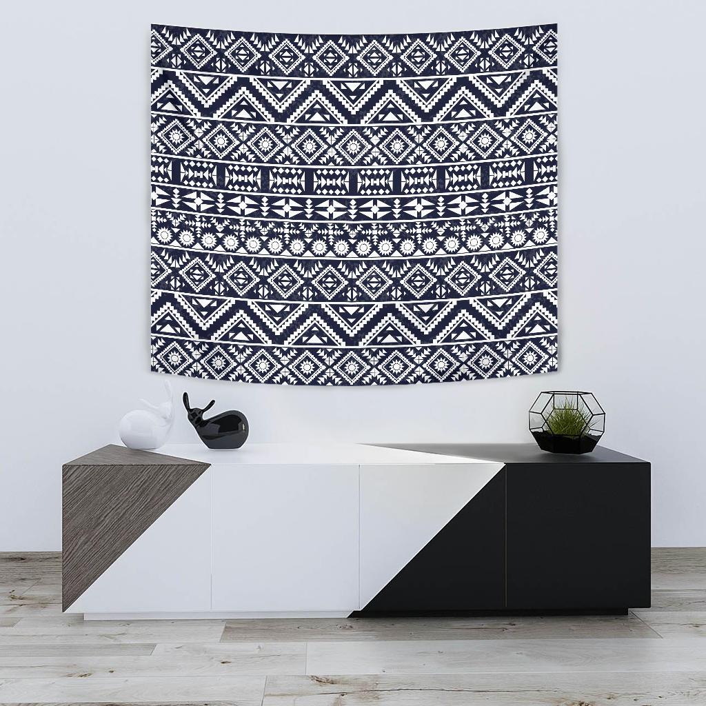 Blue White Tribal Aztec Tapestry