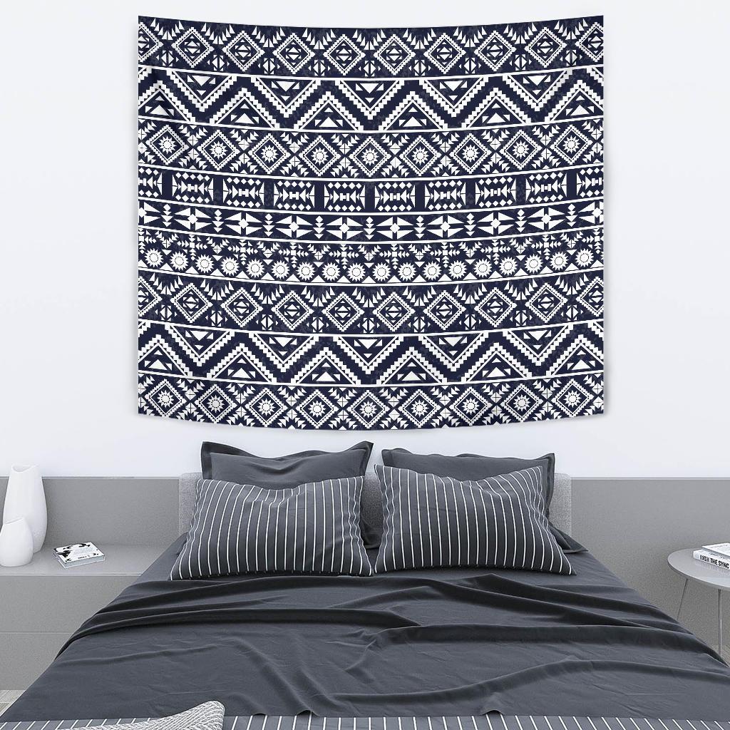 Blue White Tribal Aztec Tapestry