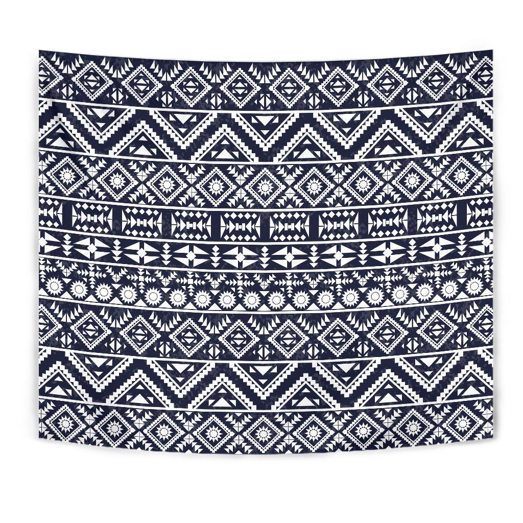 Blue White Tribal Aztec Tapestry
