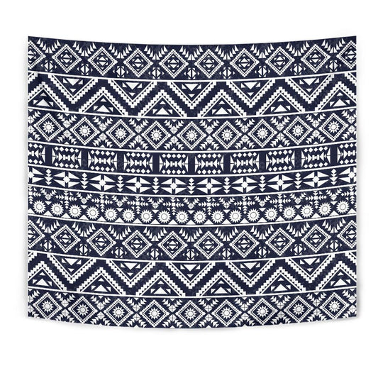 Blue White Tribal Aztec Tapestry