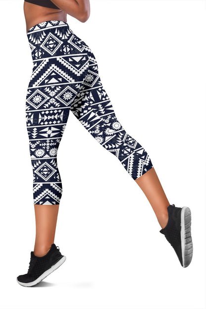 Black White Tribal Aztec Women Capris