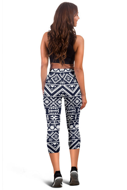 Black White Tribal Aztec Women Capris