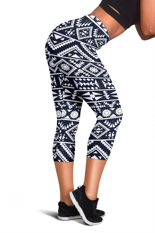 Black White Tribal Aztec Women Capris
