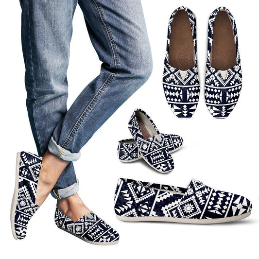 Blue White Tribal Aztec Women Casual Shoes-JorJune.com