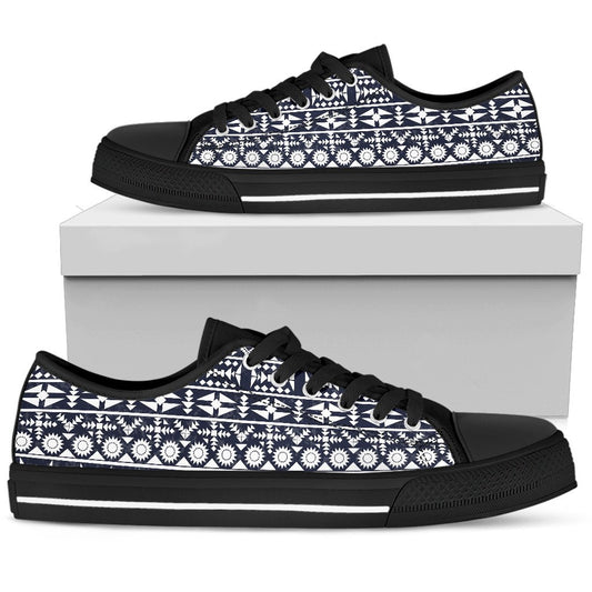 Blue White Tribal Aztec Women Low Top Shoes