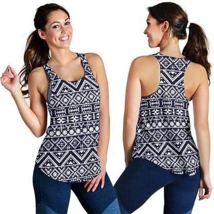 Blue White Tribal Aztec Women Racerback Tank Top
