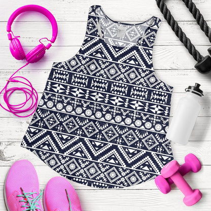 Blue White Tribal Aztec Women Racerback Tank Top