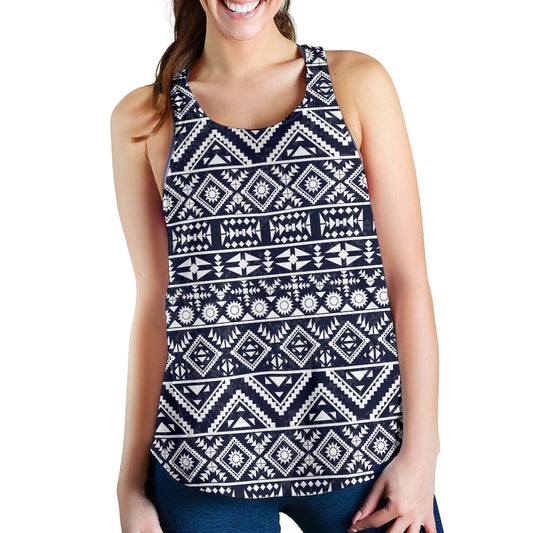Blue White Tribal Aztec Women Racerback Tank Top