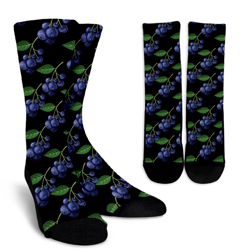 Blueberry Pattern Print Design BB01 Crew Socks-JORJUNE.COM