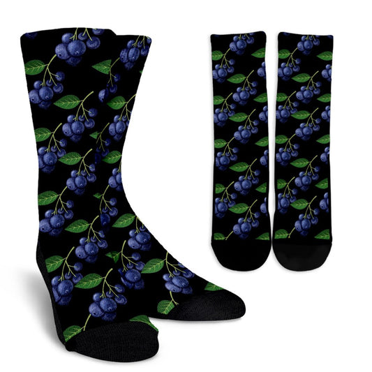 Blueberry Pattern Print Design BB01 Crew Socks-JORJUNE.COM