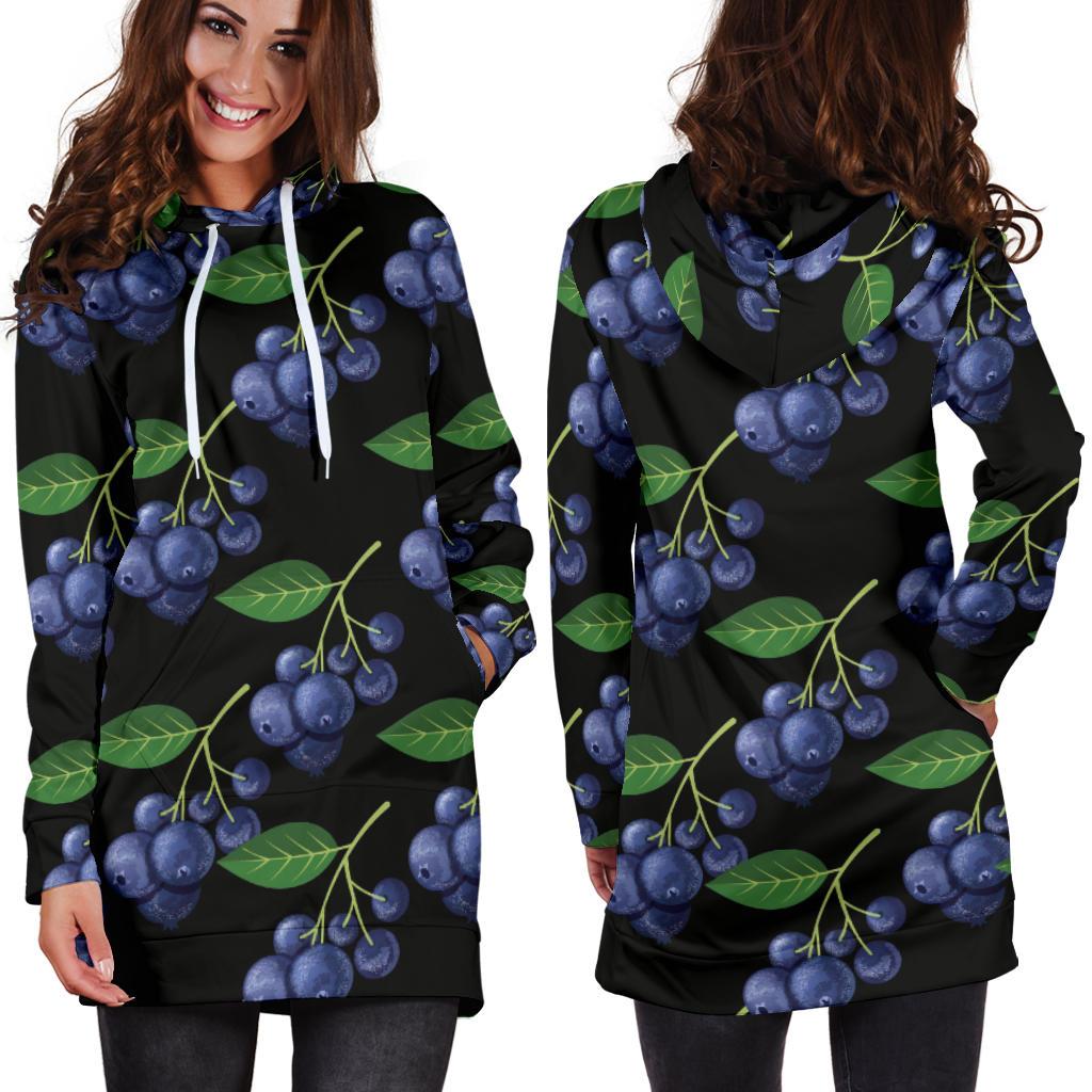 Blueberry Pattern Print Design BB01 Women Hoodie Dress