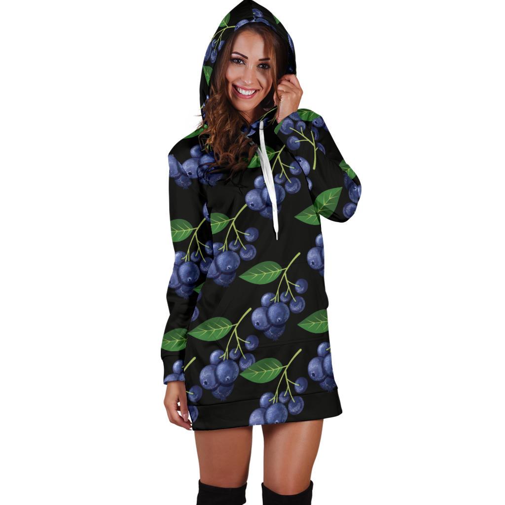 Blueberry Pattern Print Design BB01 Women Hoodie Dress