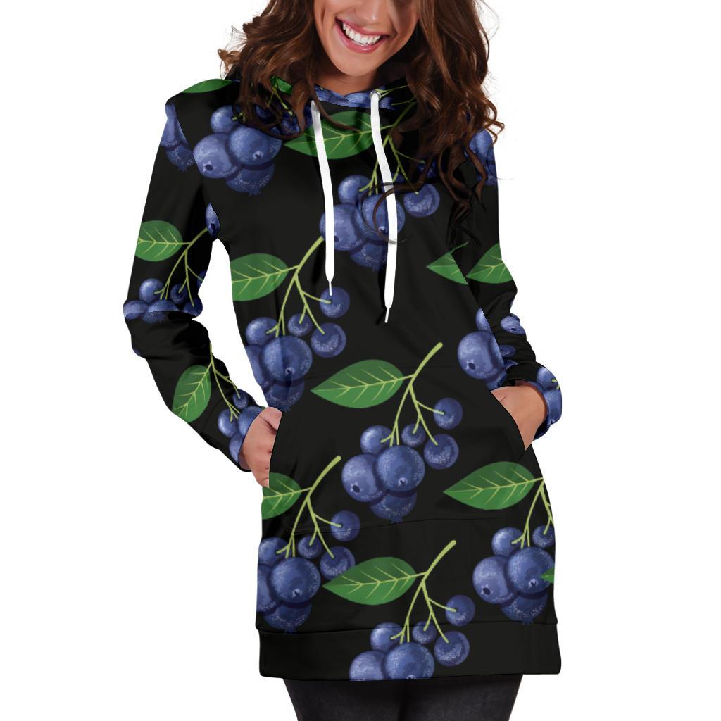Blueberry Pattern Print Design BB01 Women Hoodie Dress
