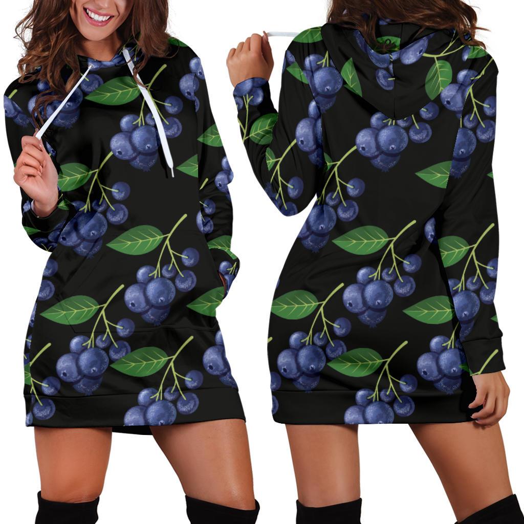 Blueberry Pattern Print Design BB01 Women Hoodie Dress