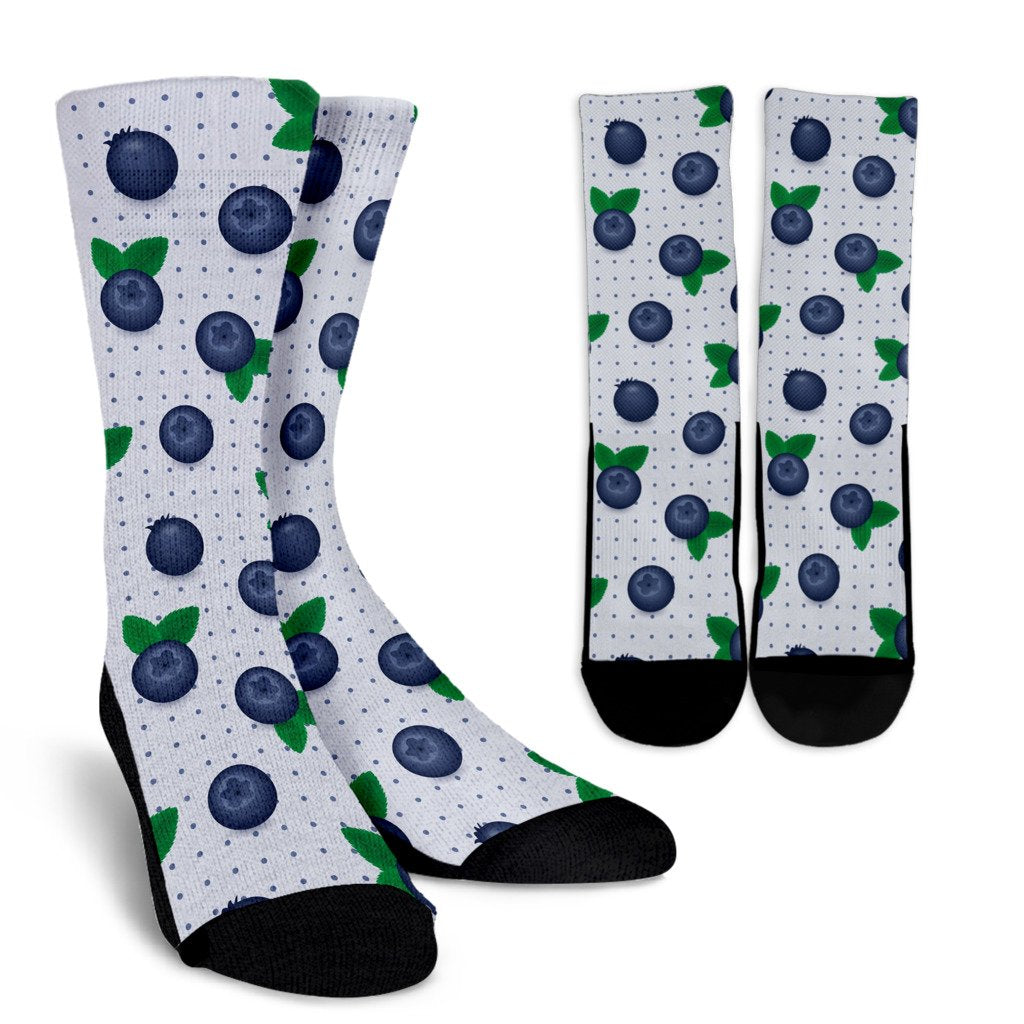 Blueberry Pattern Print Design BB02 Crew Socks-JORJUNE.COM