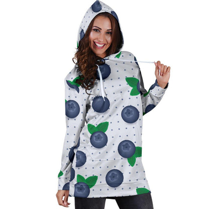 Blueberry Pattern Print Design BB02 Women Hoodie Dress