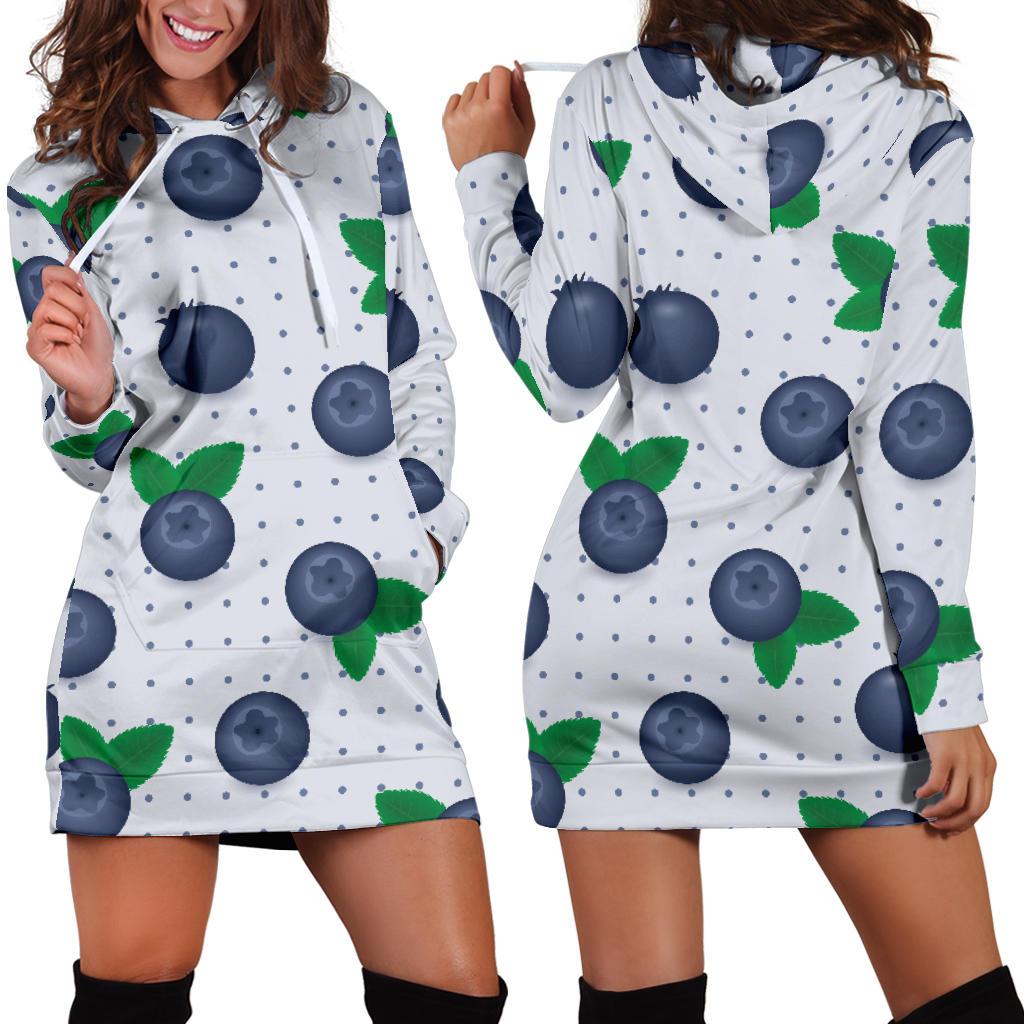 Blueberry Pattern Print Design BB02 Women Hoodie Dress