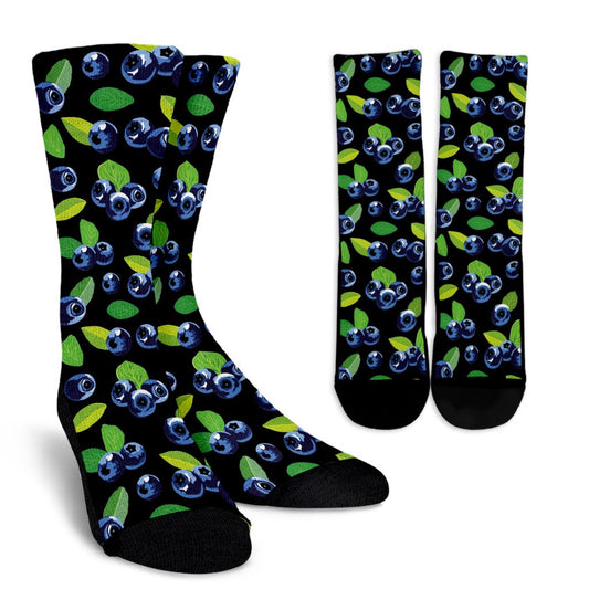 Blueberry Pattern Print Design BB03 Crew Socks-JORJUNE.COM