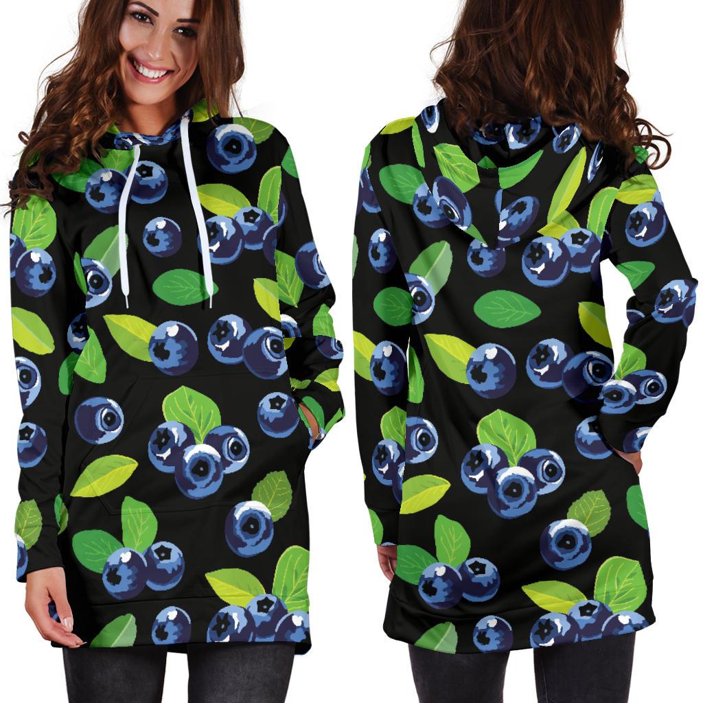 Blueberry Pattern Print Design BB03 Women Hoodie Dress