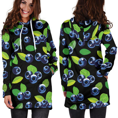 Blueberry Pattern Print Design BB03 Women Hoodie Dress