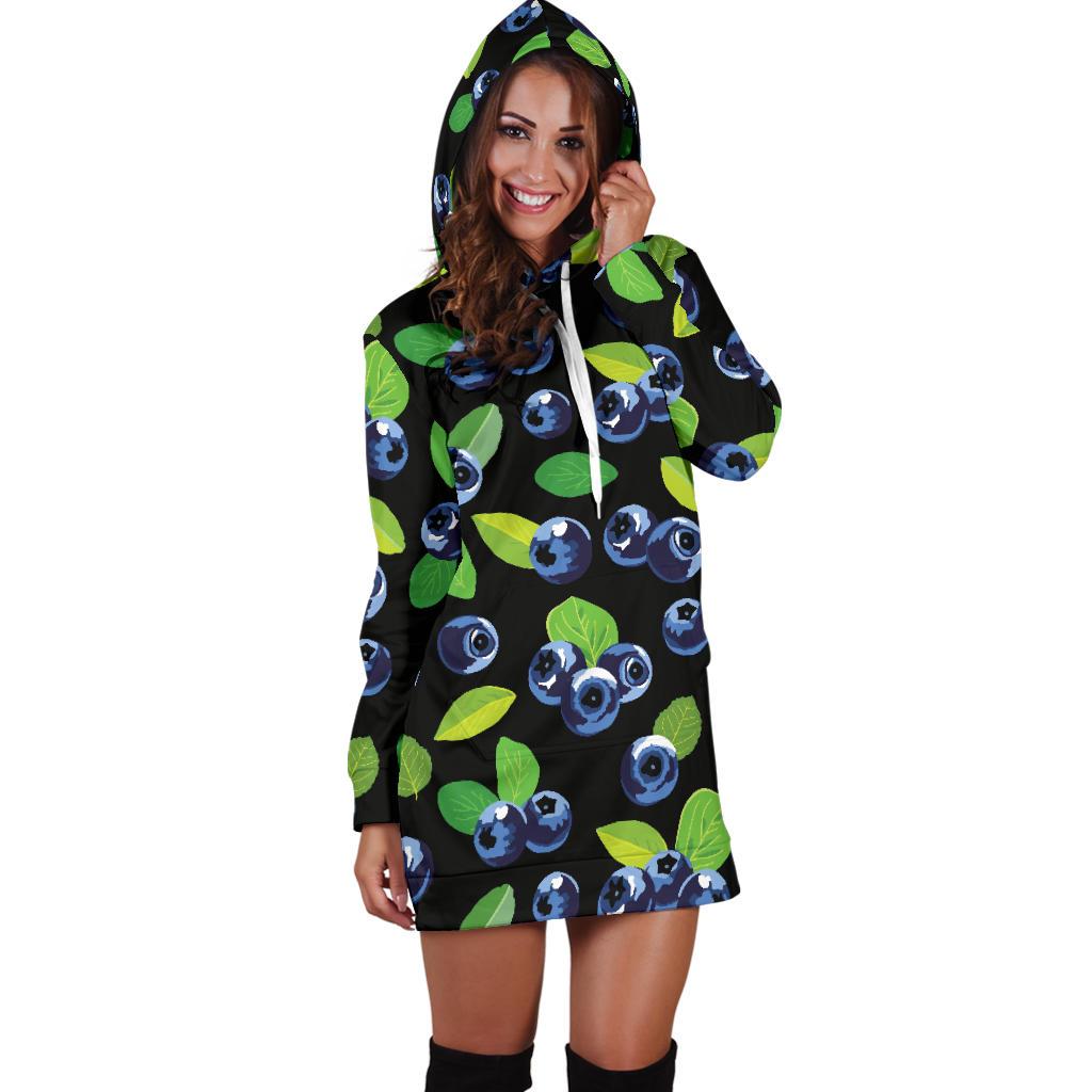 Blueberry Pattern Print Design BB03 Women Hoodie Dress