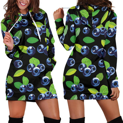 Blueberry Pattern Print Design BB03 Women Hoodie Dress